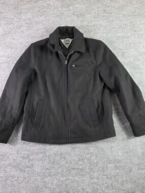 Levi's Black Wool Blend Coat Heavy Duty Overcoat Size Medium Jacket Zip Up